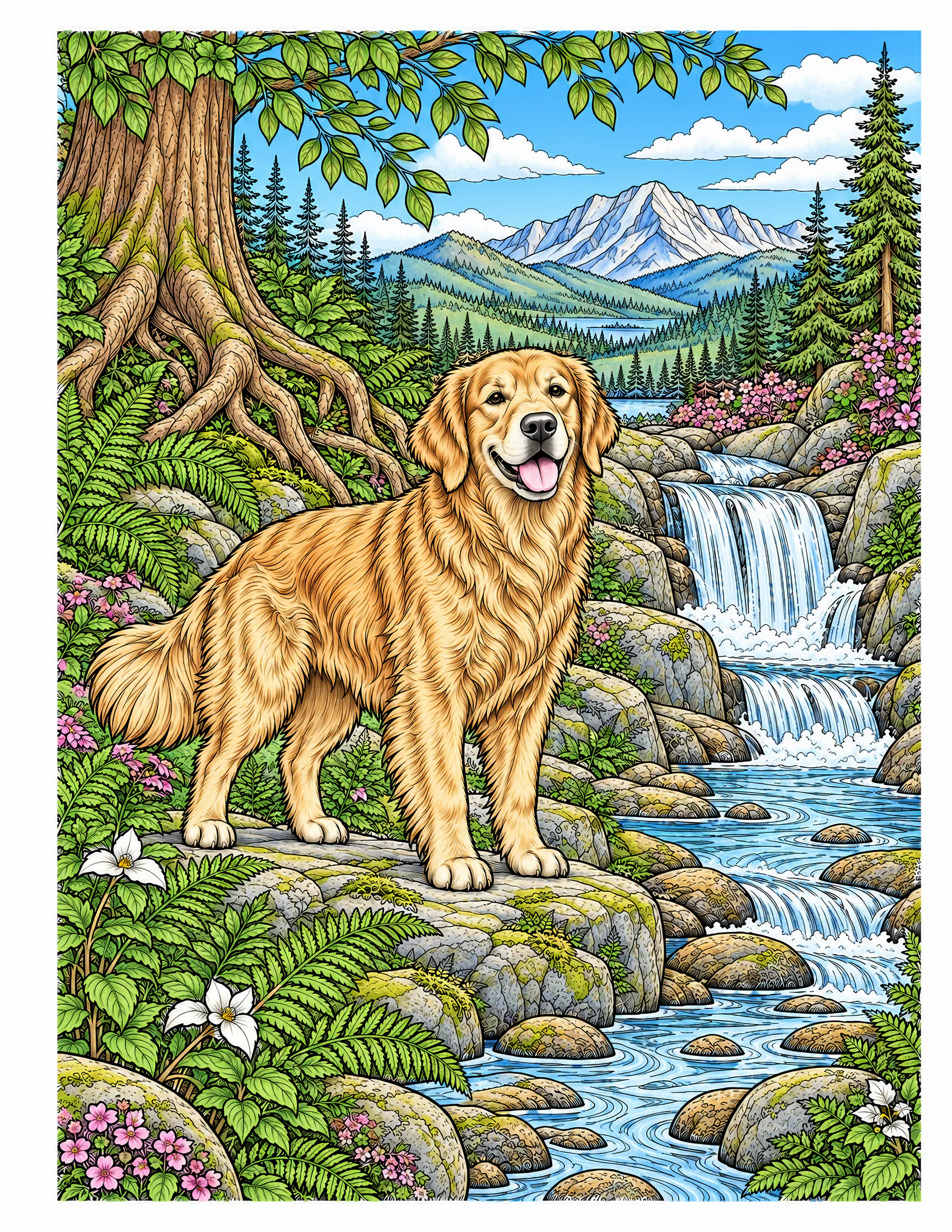 Golden Retriever beside a woodland stream color reference for Level 2 · Advanced