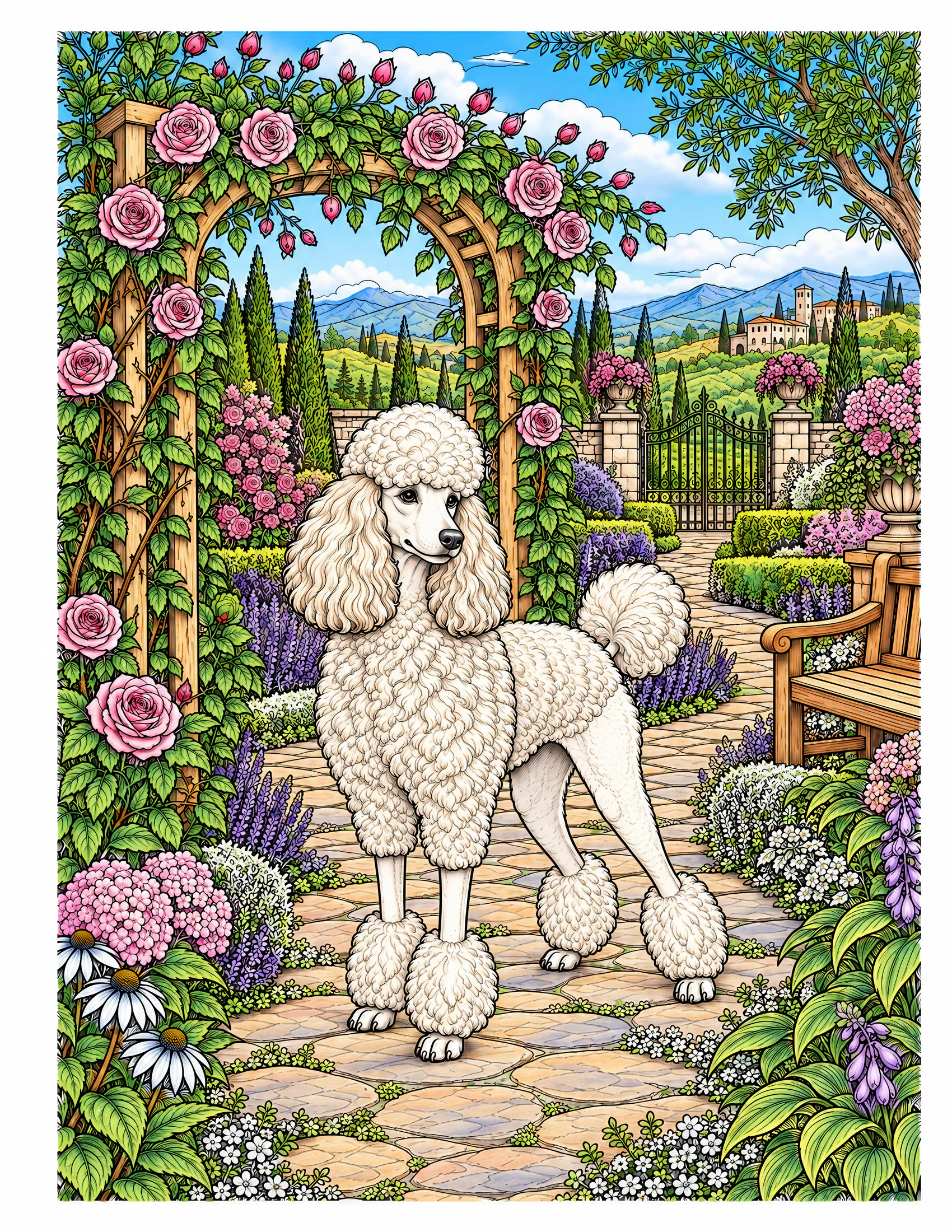 Standard Poodle in a formal garden color reference for Level 2 · Advanced
