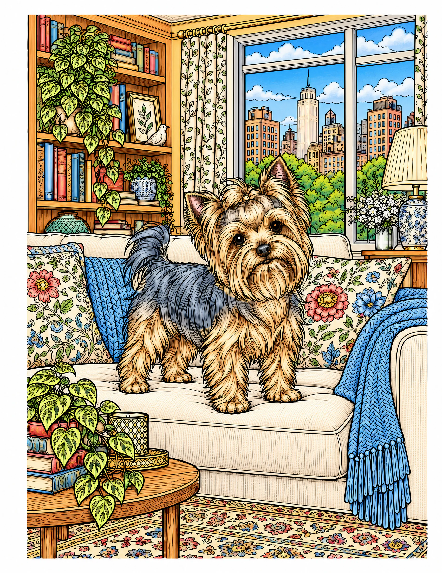 Yorkshire Terrier on an apartment sofa color reference for Level 2 · Advanced