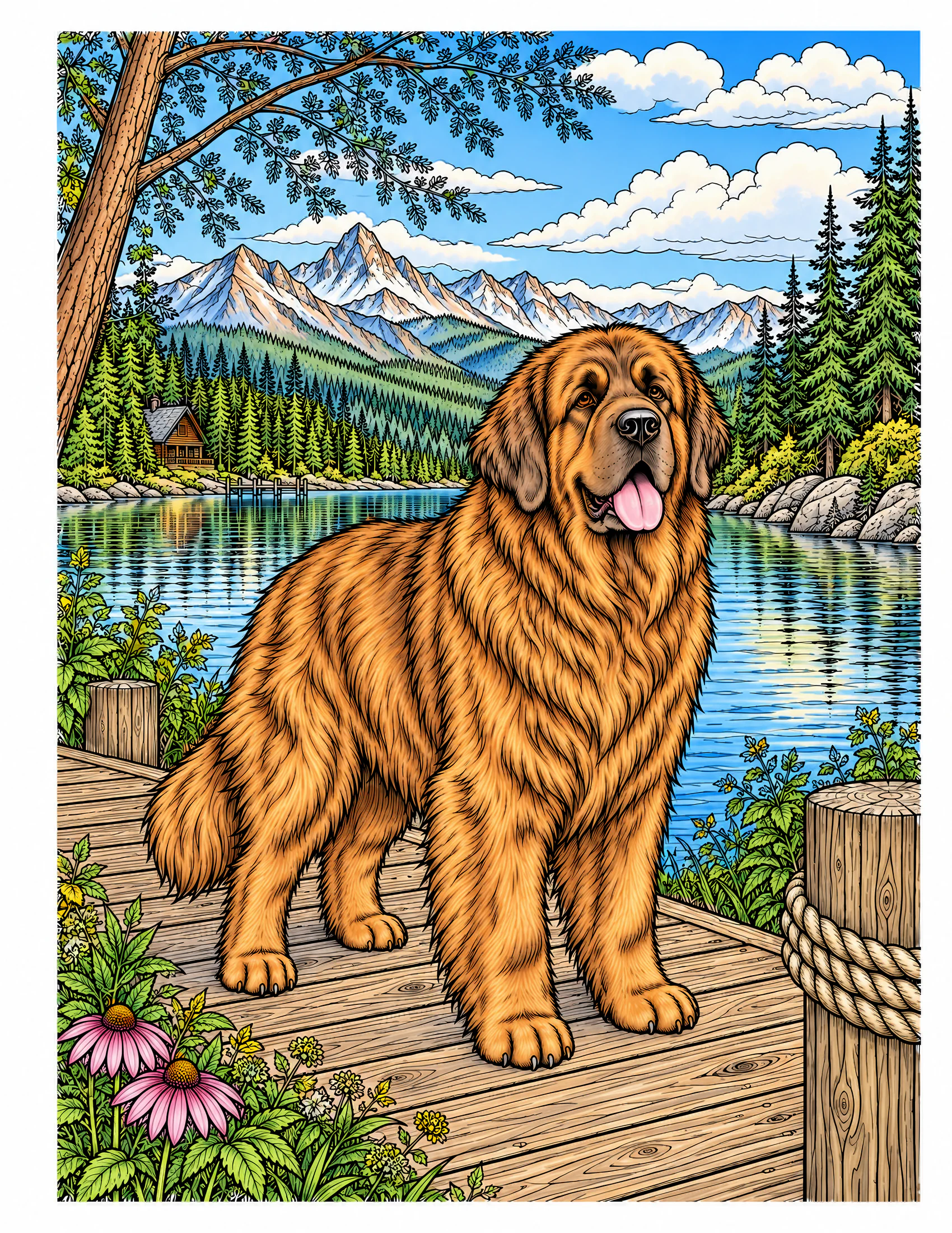 Newfoundland beside a lakeside dock color reference for Level 2 · Advanced