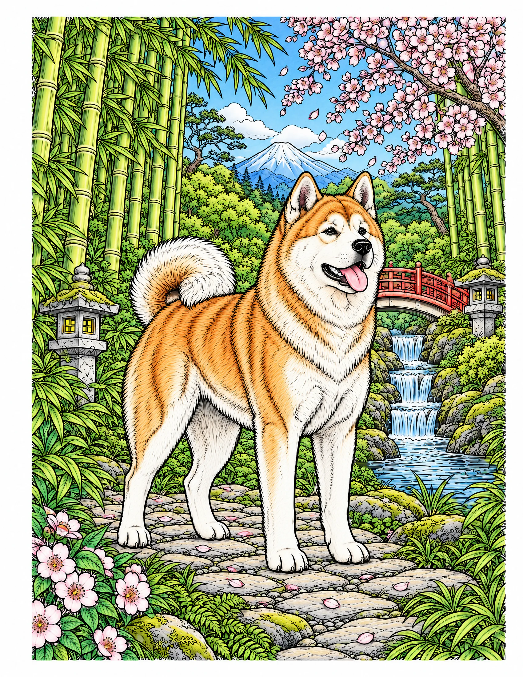 Akita in a bamboo forest color reference for Level 2 · Advanced