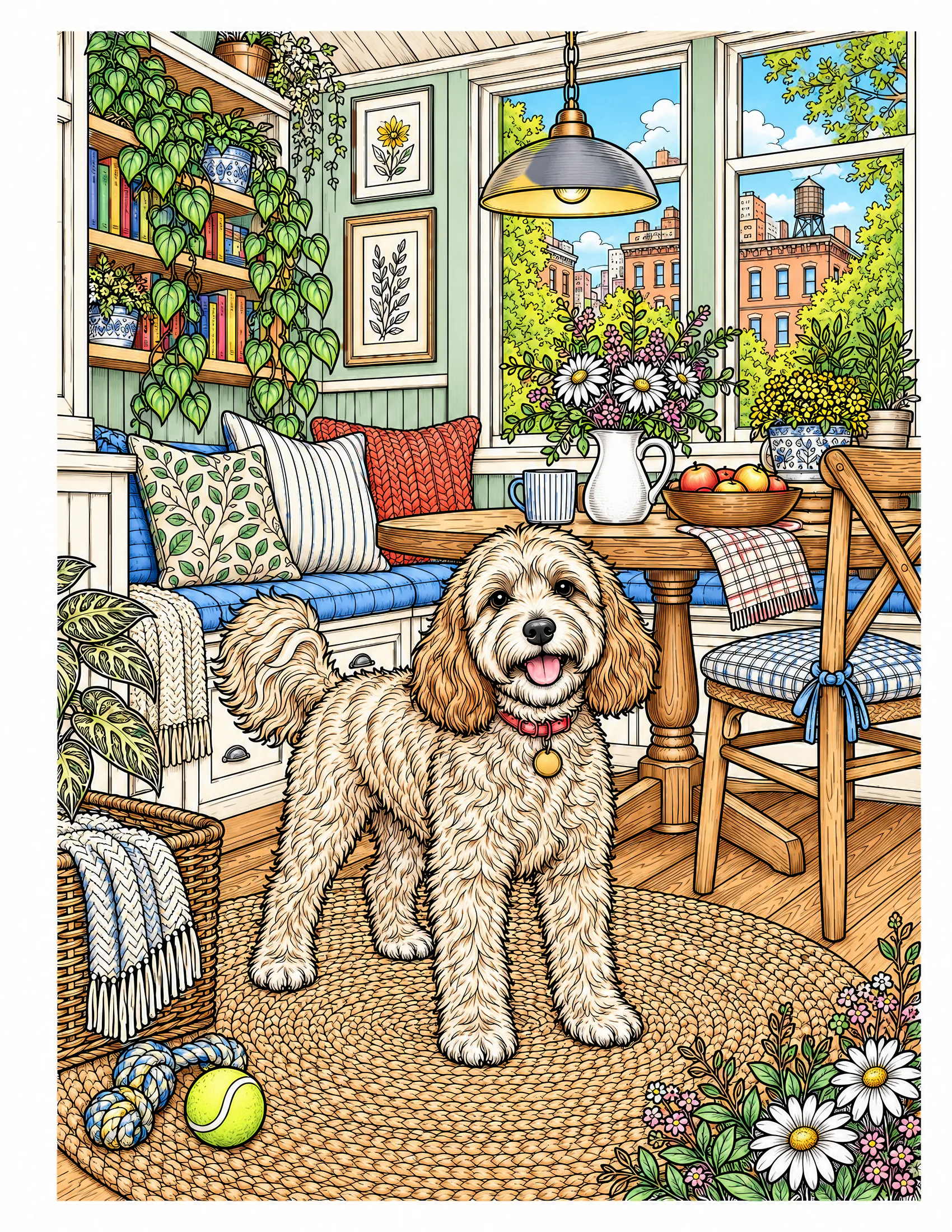 Cockapoo in an apartment breakfast nook color reference for Level 2 · Advanced