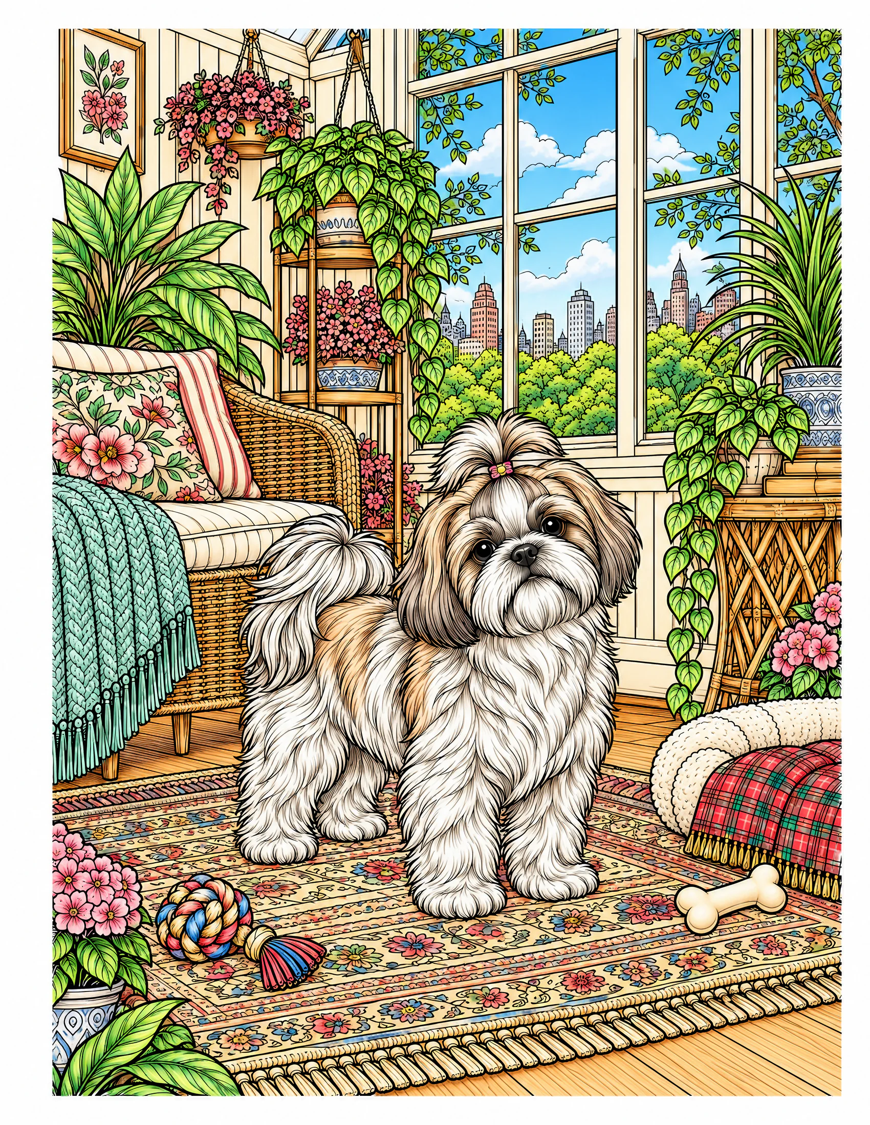 Shih Tzu in an apartment sunroom color reference for Level 2 · Advanced