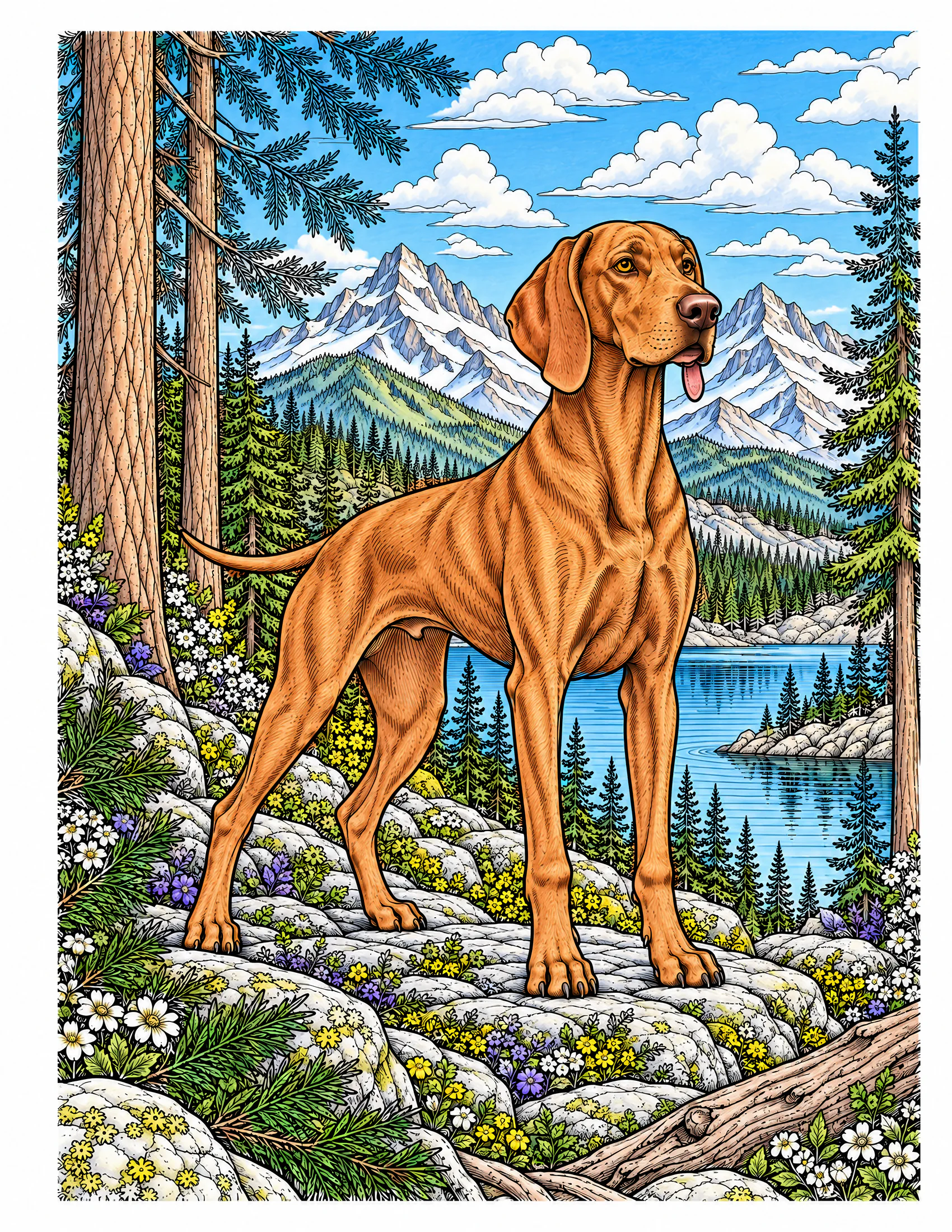 Weimaraner in a pine forest color reference for Level 2 · Advanced