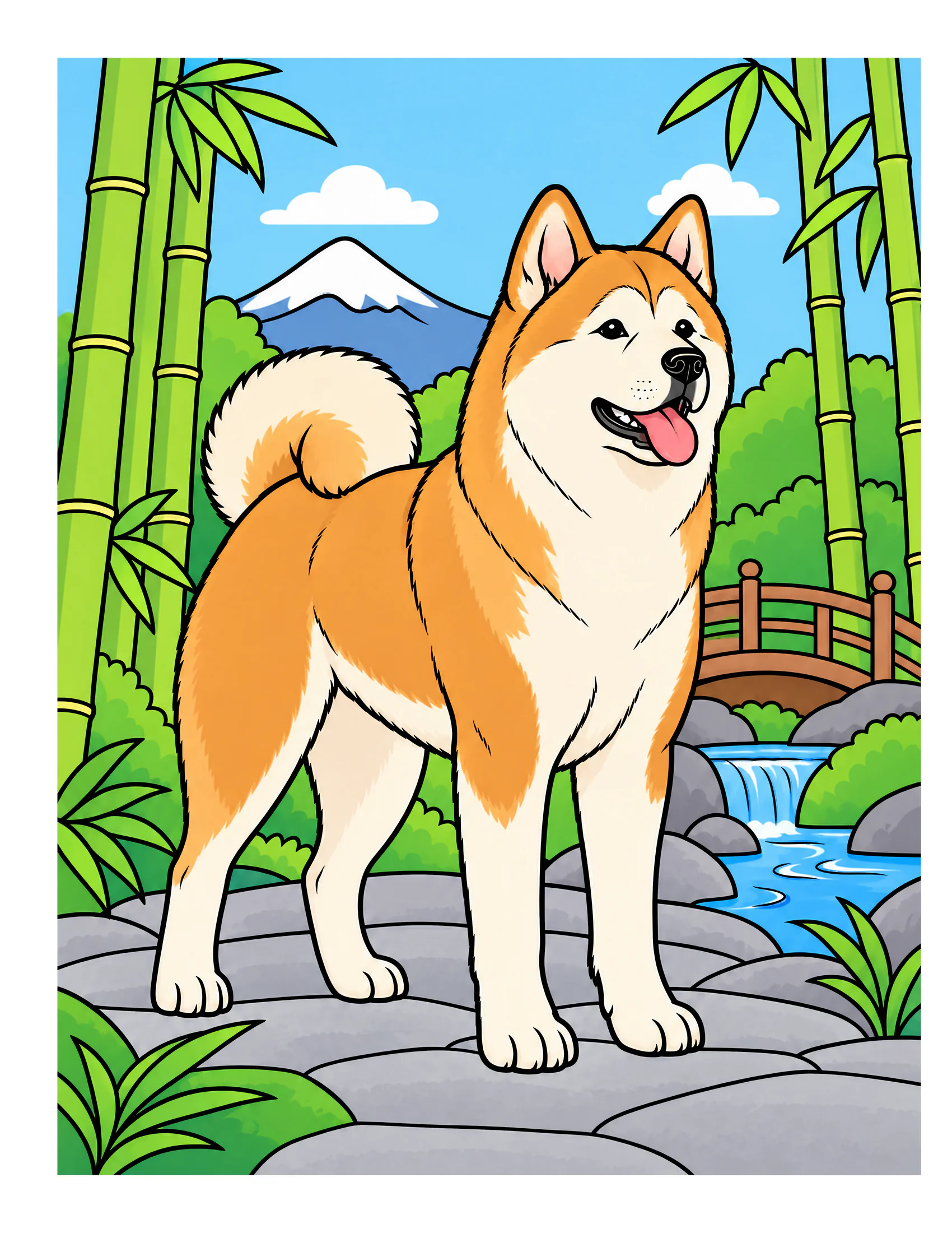 Akita in a bamboo forest color reference for Level 1 · Easy