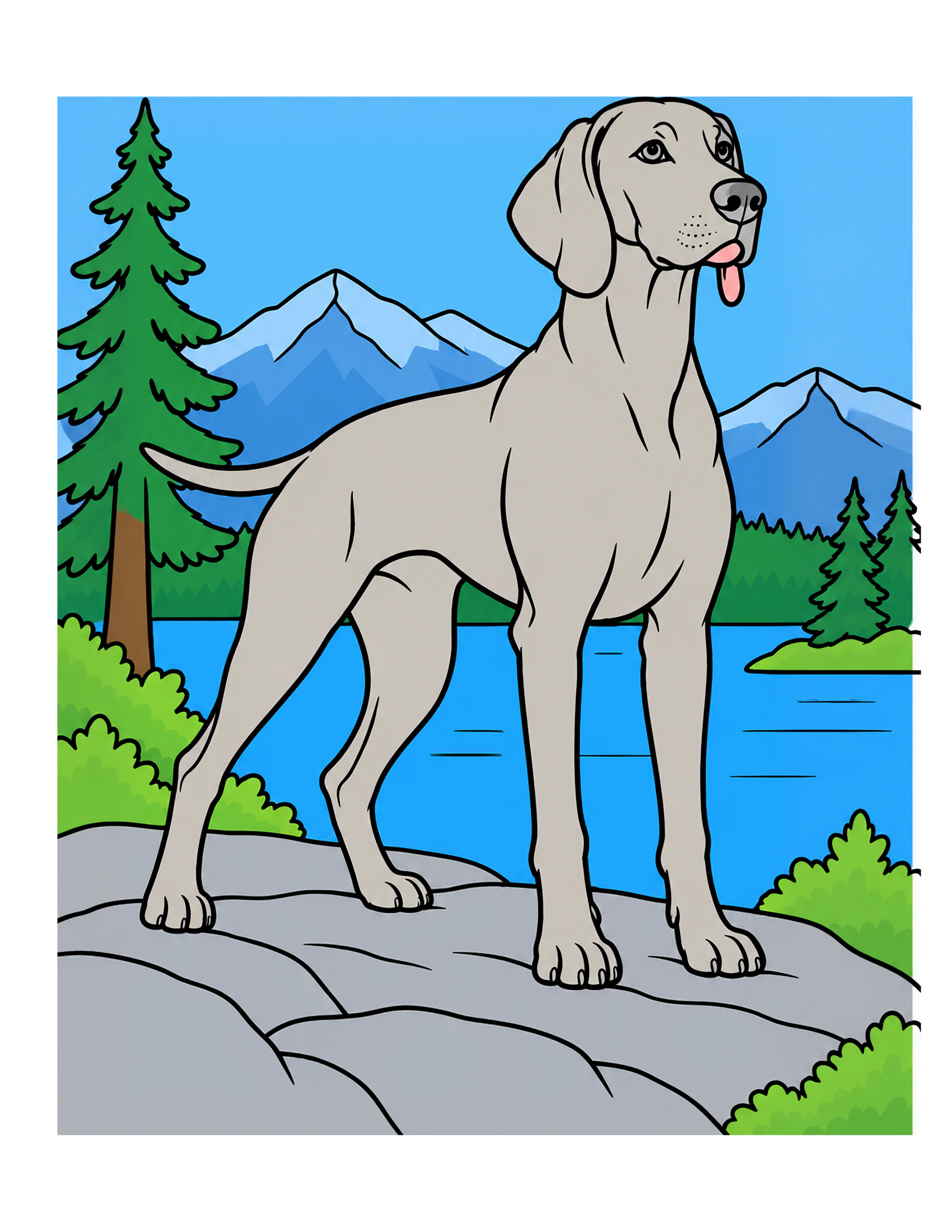 Weimaraner in a pine forest color reference for Level 1 · Easy