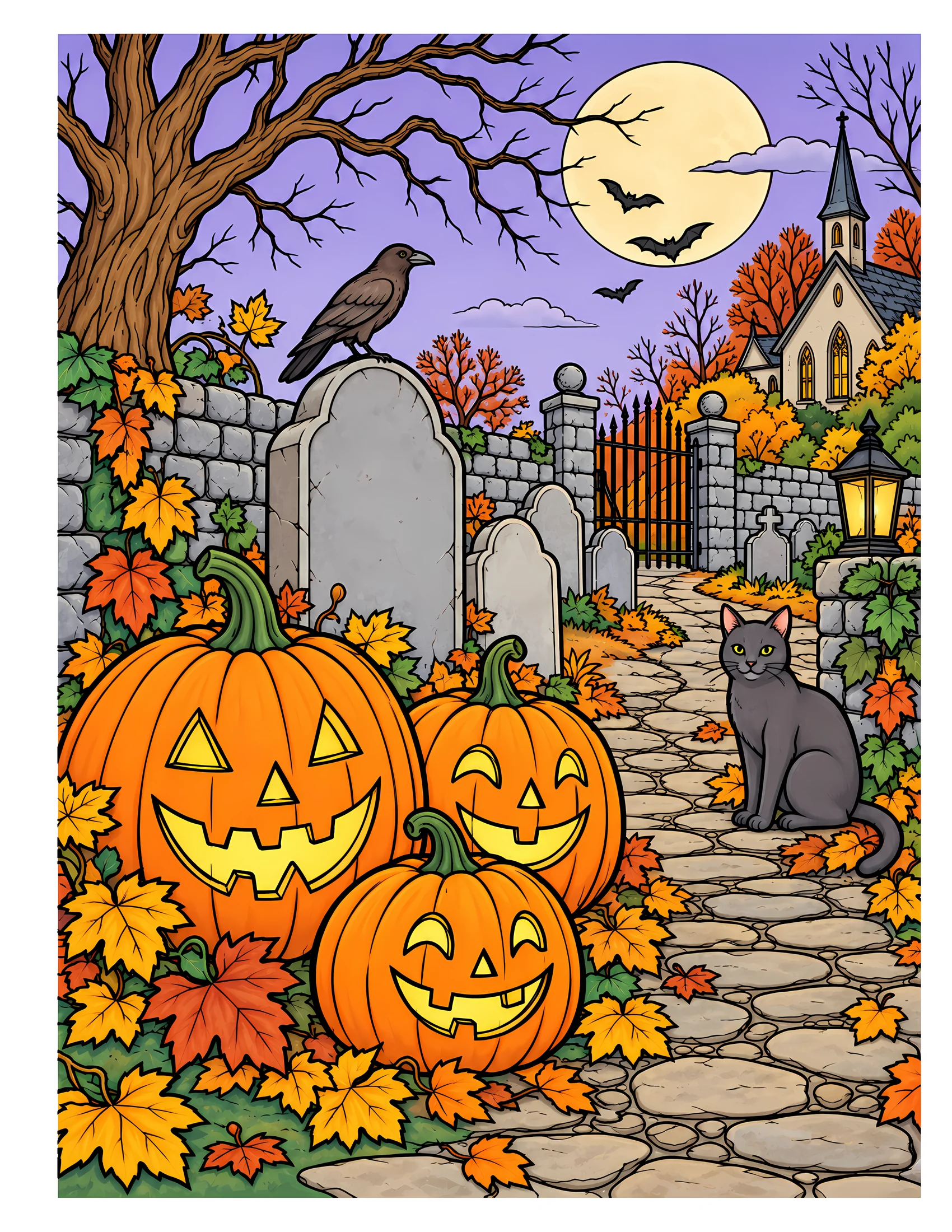 Pumpkins beside gravestones color reference for Level 2 · Advanced