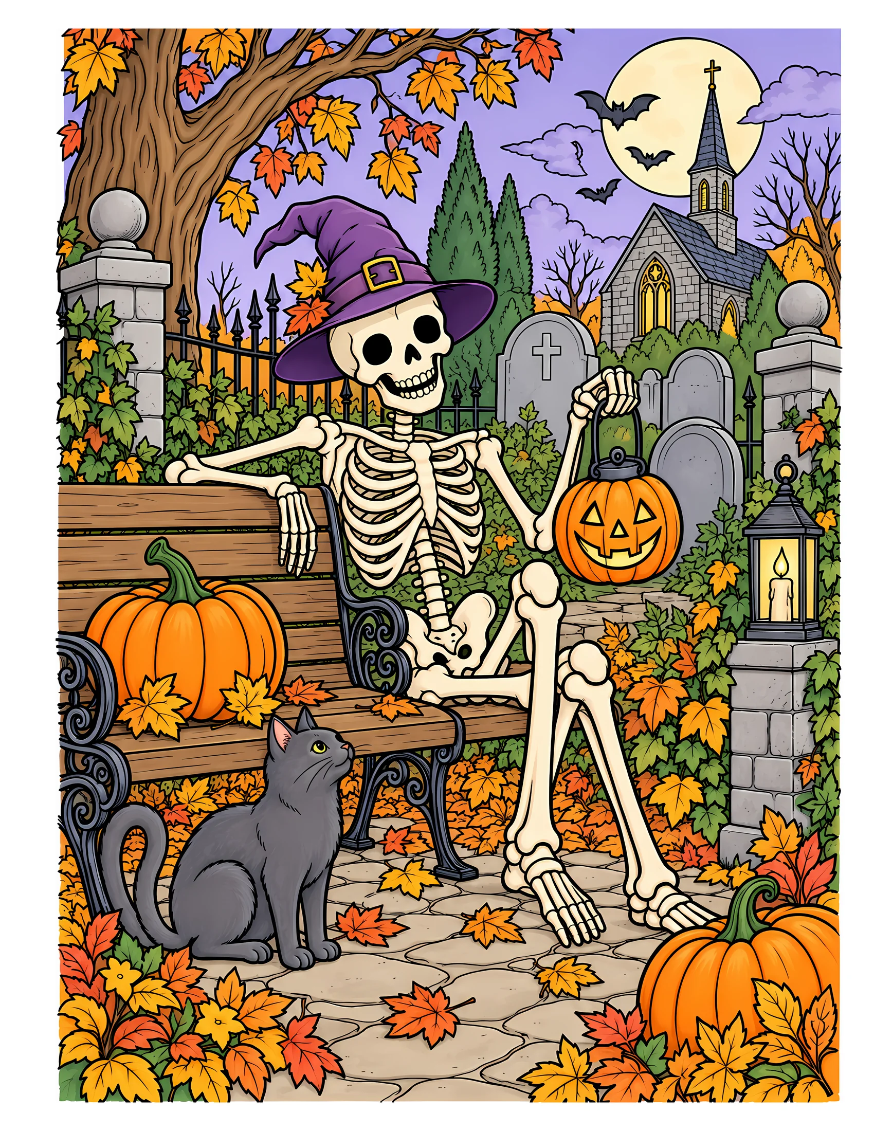 Skeleton beside graveyard bench color reference for Level 2 · Advanced