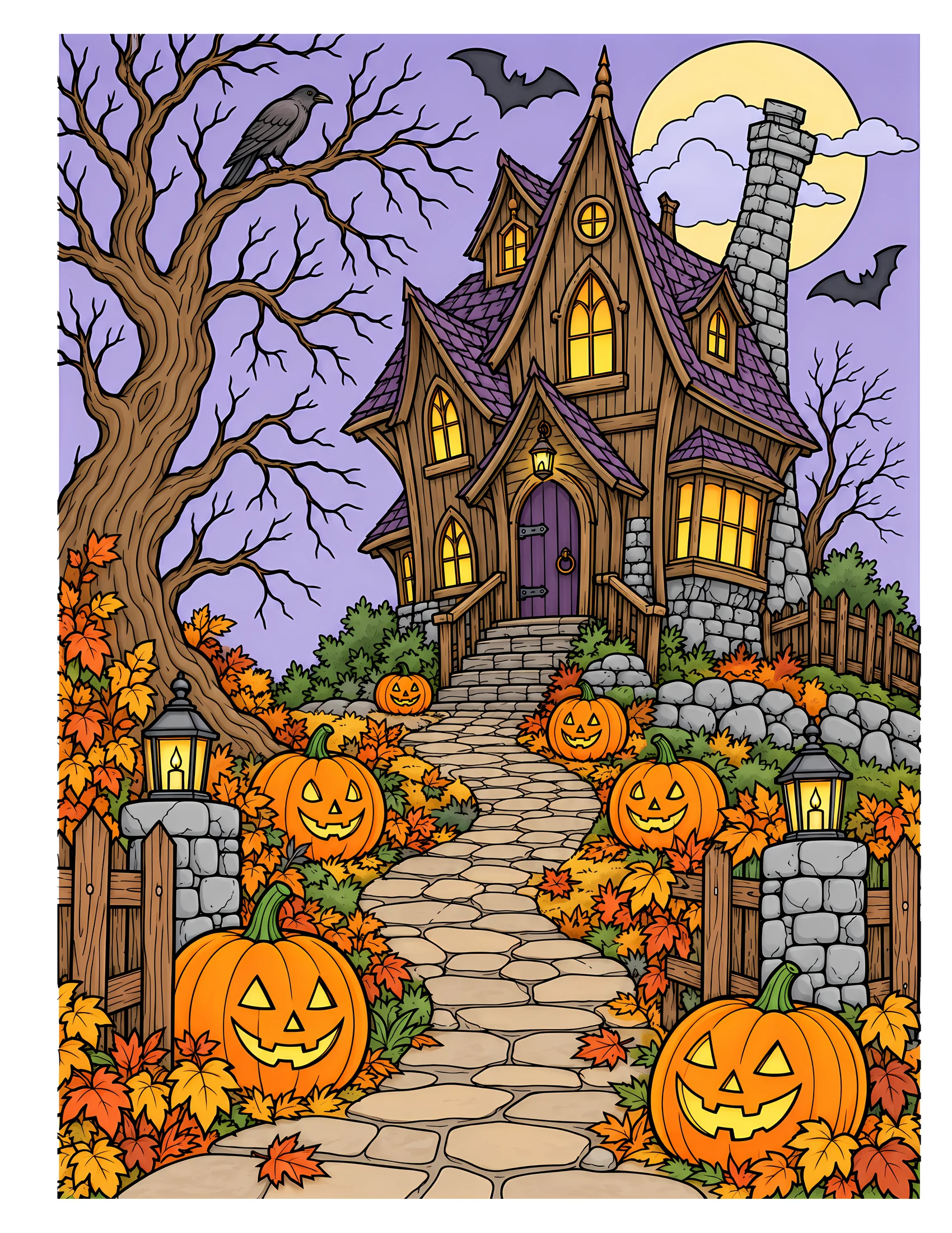 Crooked house with pumpkin path color reference for Level 2 · Advanced