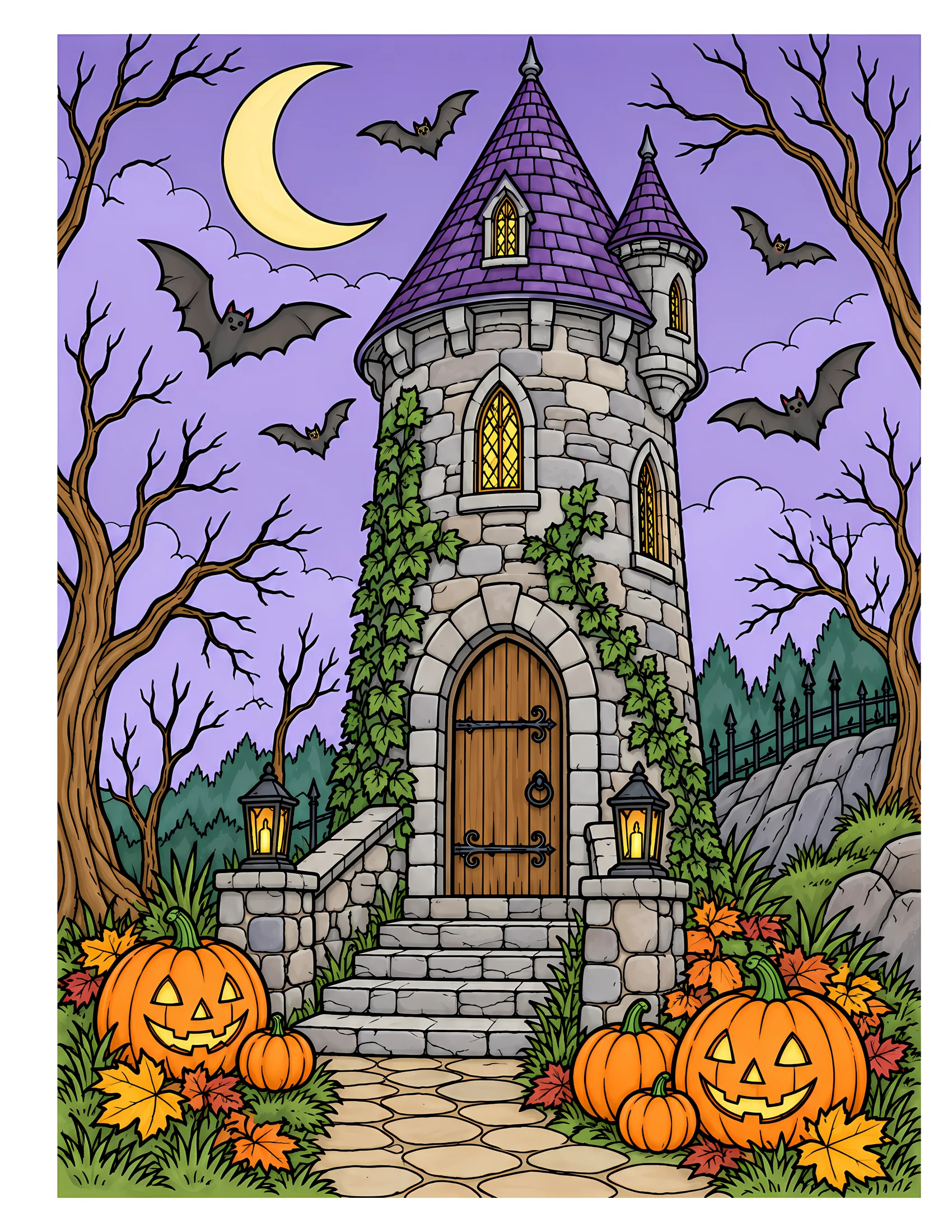 Haunted tower with bats color reference for Level 2 · Advanced