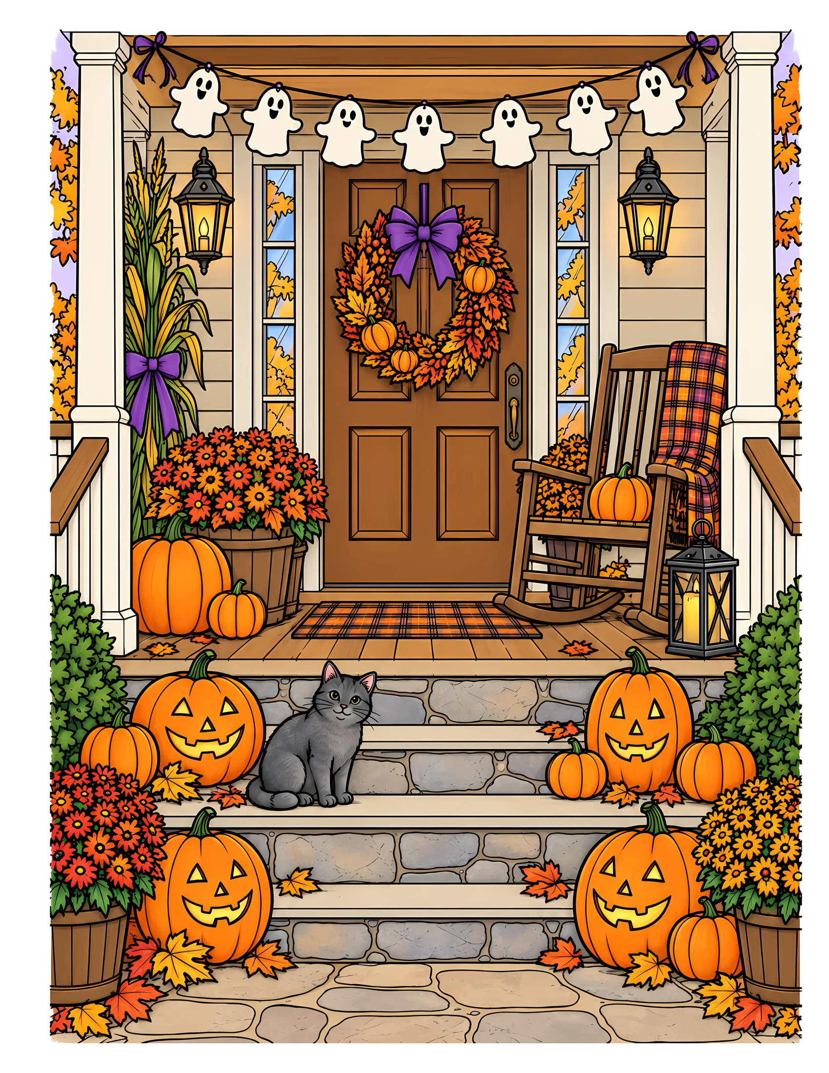Pumpkin-covered porch color reference for Level 2 · Advanced