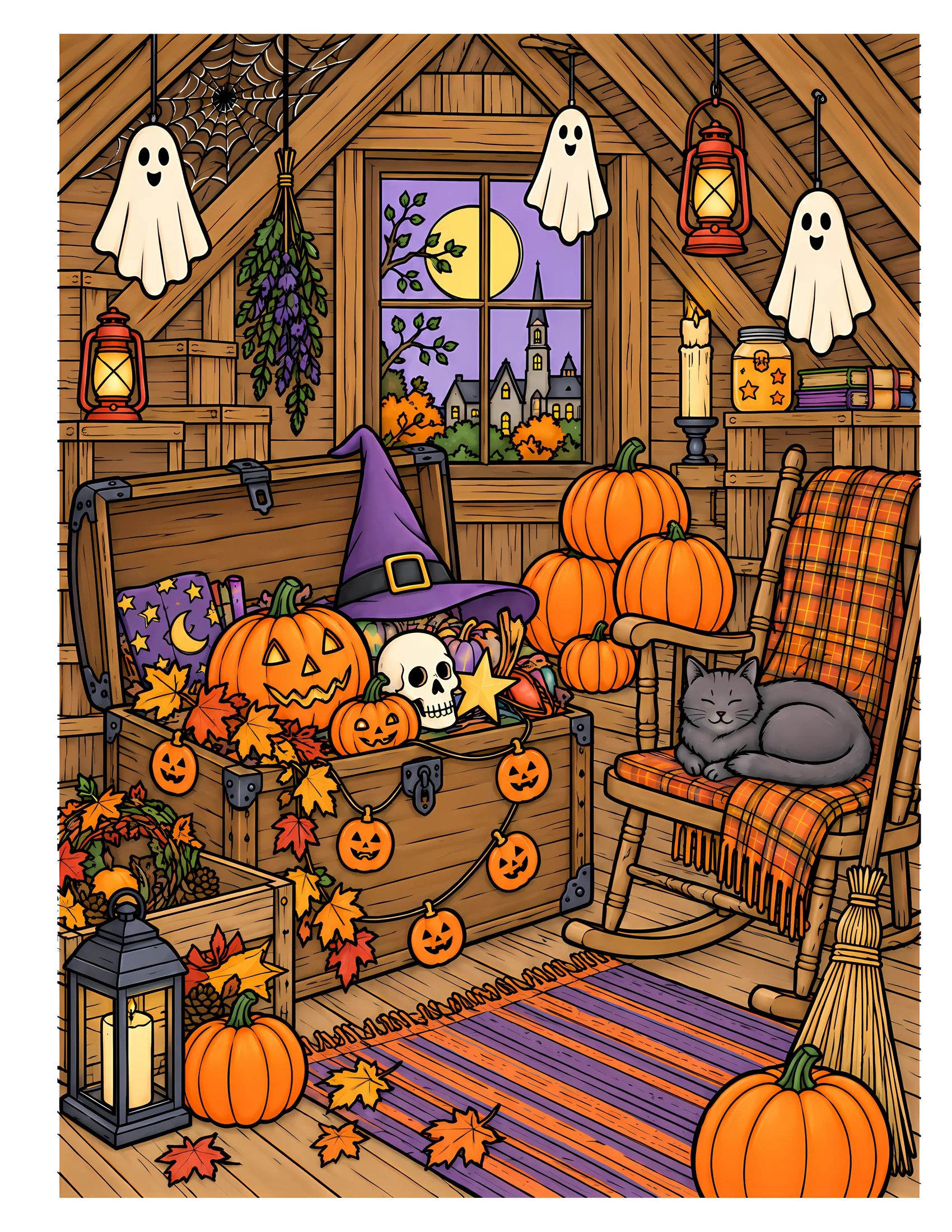 Attic with Halloween decorations color reference for Level 2 · Advanced