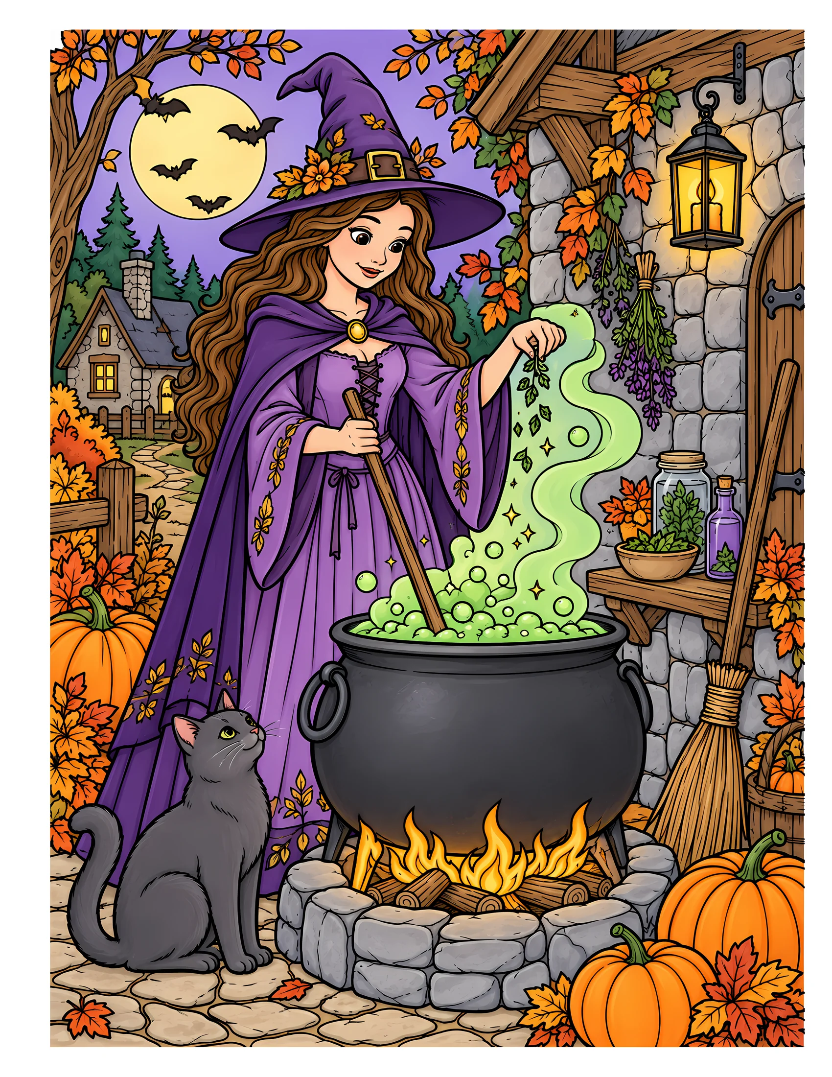 Witch with bubbling cauldron color reference for Level 2 · Advanced