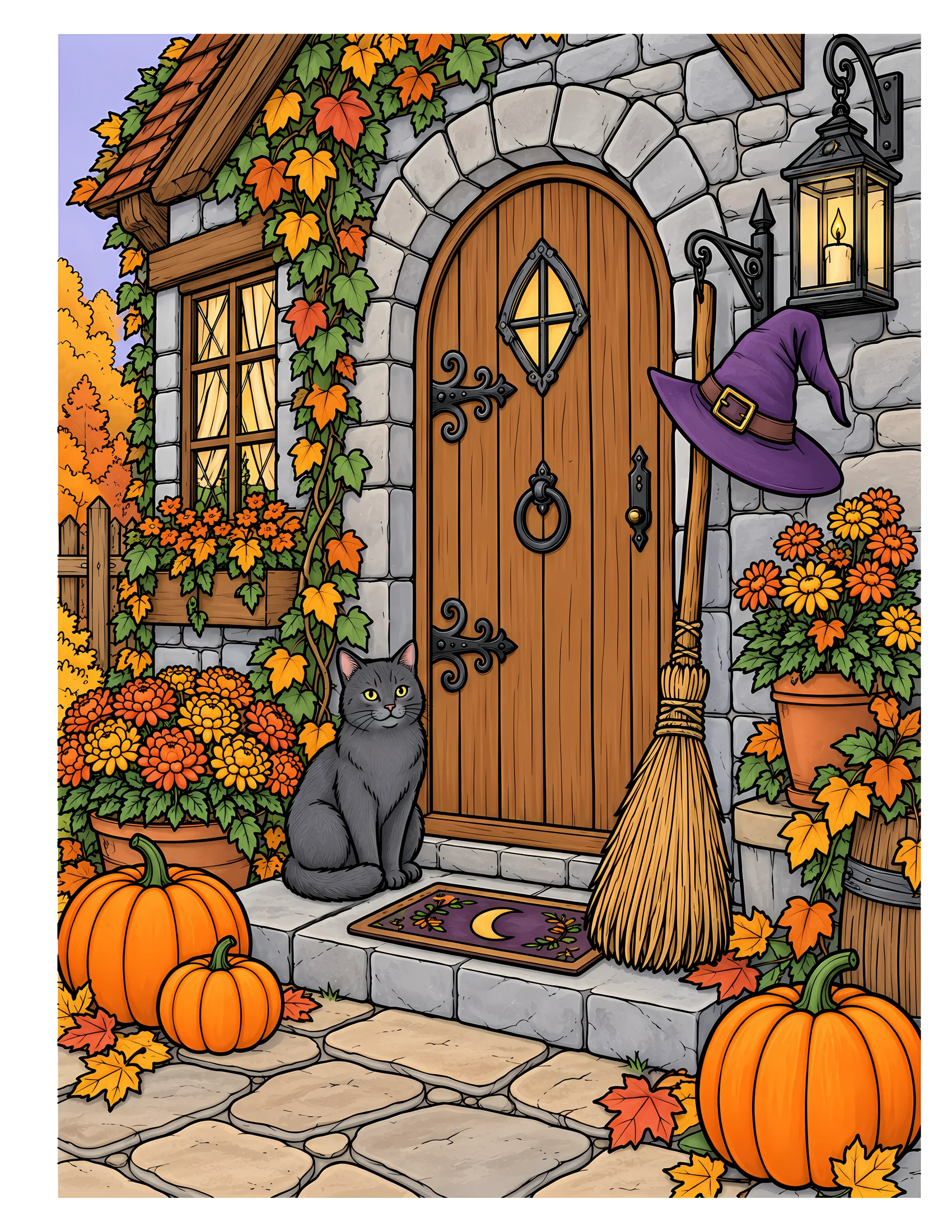 Broom beside cottage doorway color reference for Level 2 · Advanced