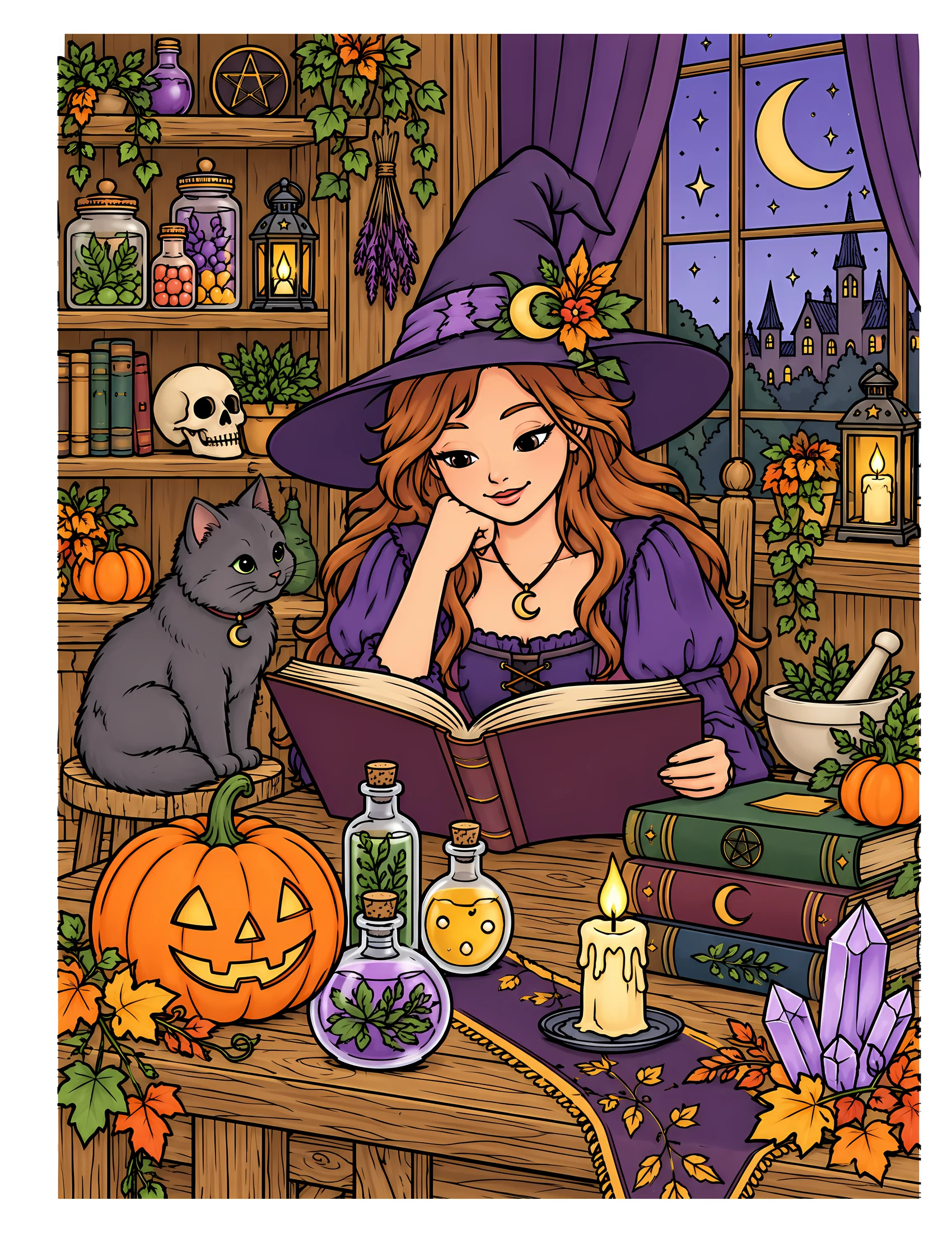 Witch reading spellbook color reference for Level 2 · Advanced