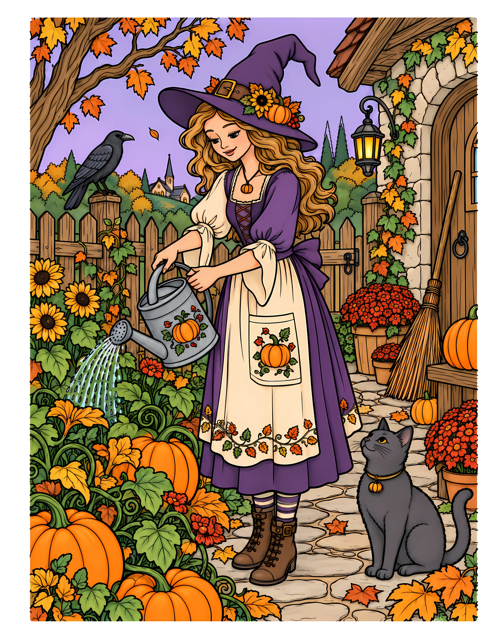 Witch tending Halloween garden color reference for Level 2 · Advanced