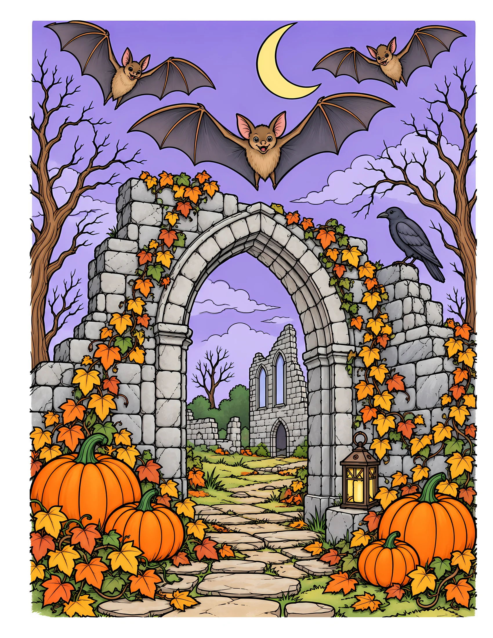 Bats above ruined arch color reference for Level 2 · Advanced