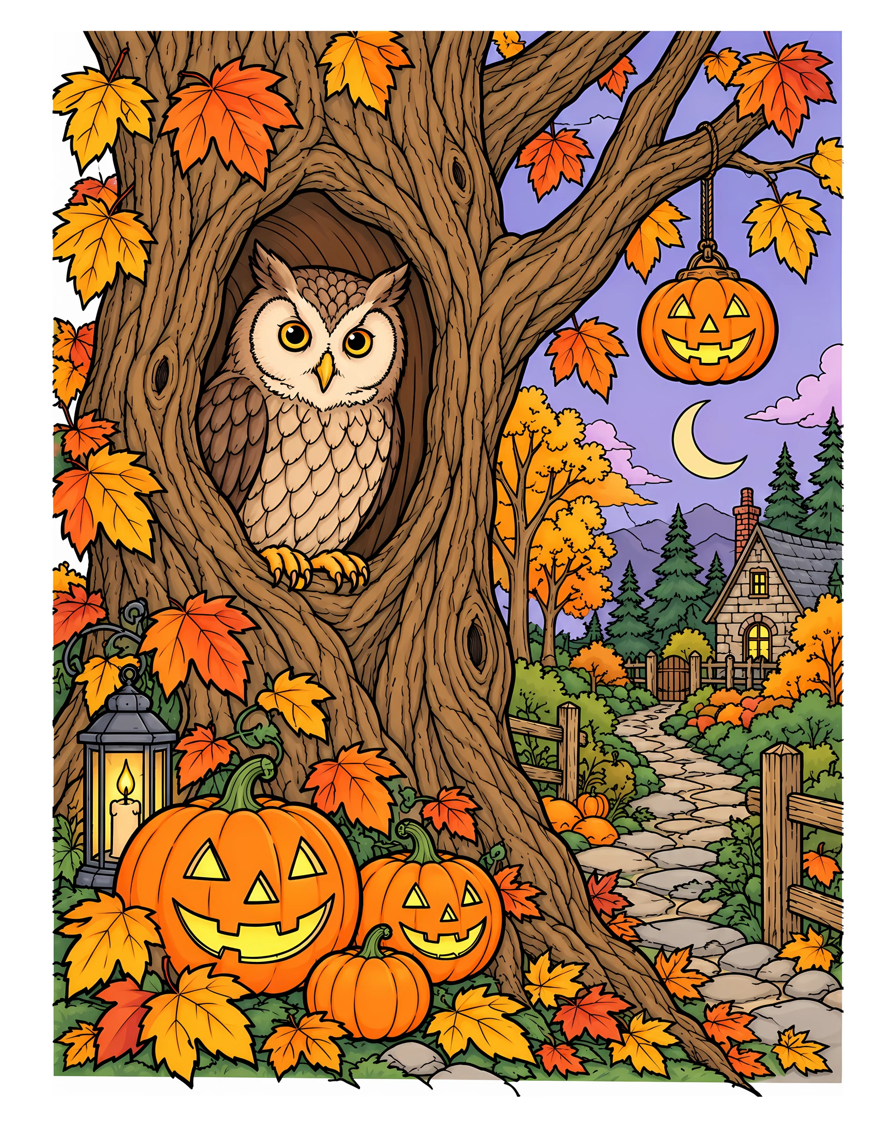Owl in hollow tree color reference for Level 2 · Advanced