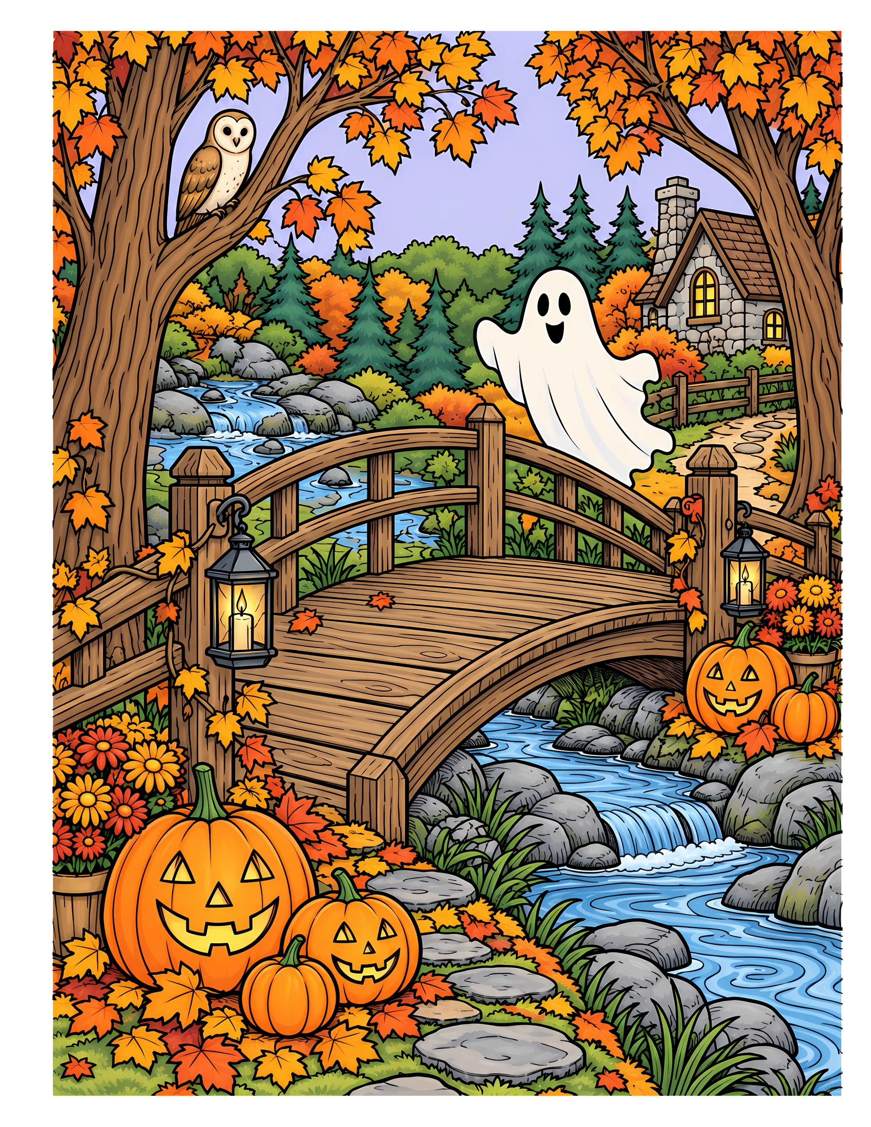 Pumpkins beside wooden bridge color reference for Level 2 · Advanced
