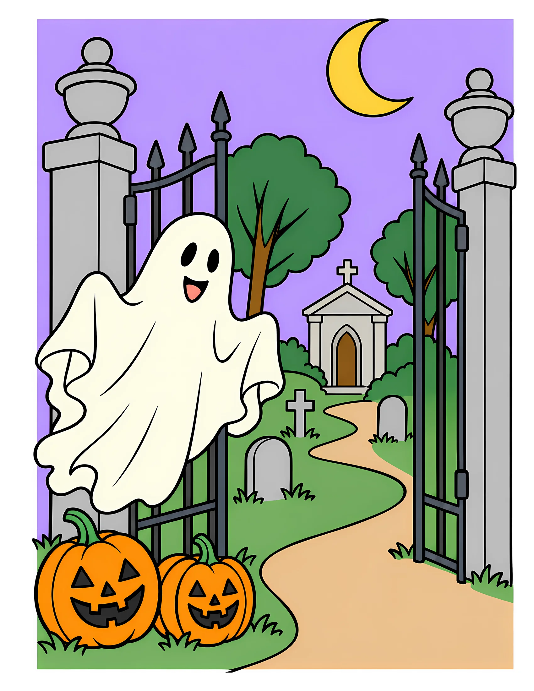 Ghost at cemetery gate color reference for Level 1 · Easy