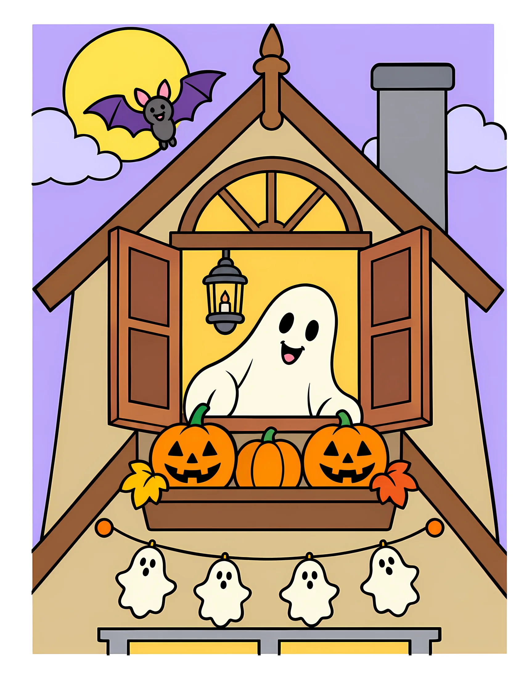 Ghost at attic window color reference for Level 1 · Easy