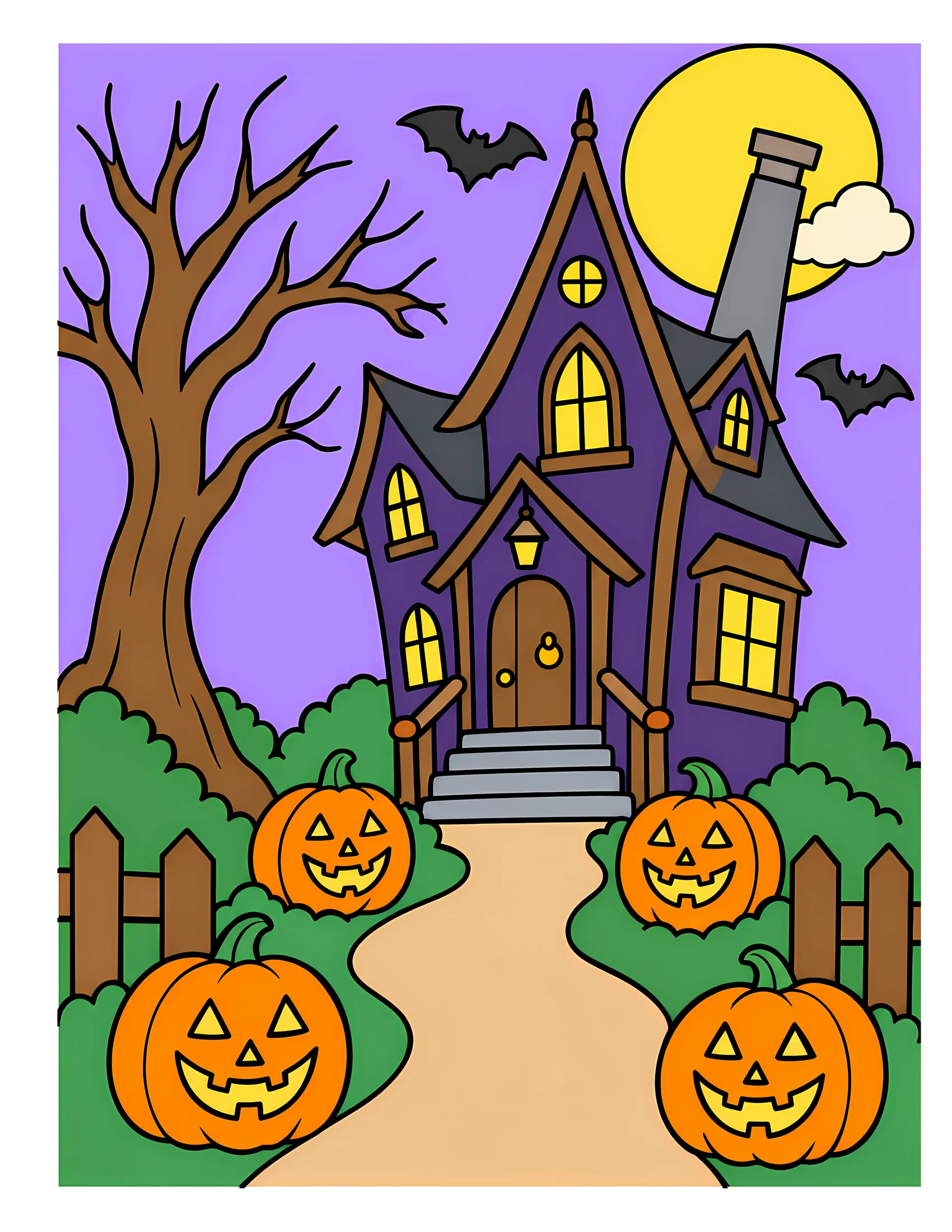 Crooked house with pumpkin path color reference for Level 1 · Easy