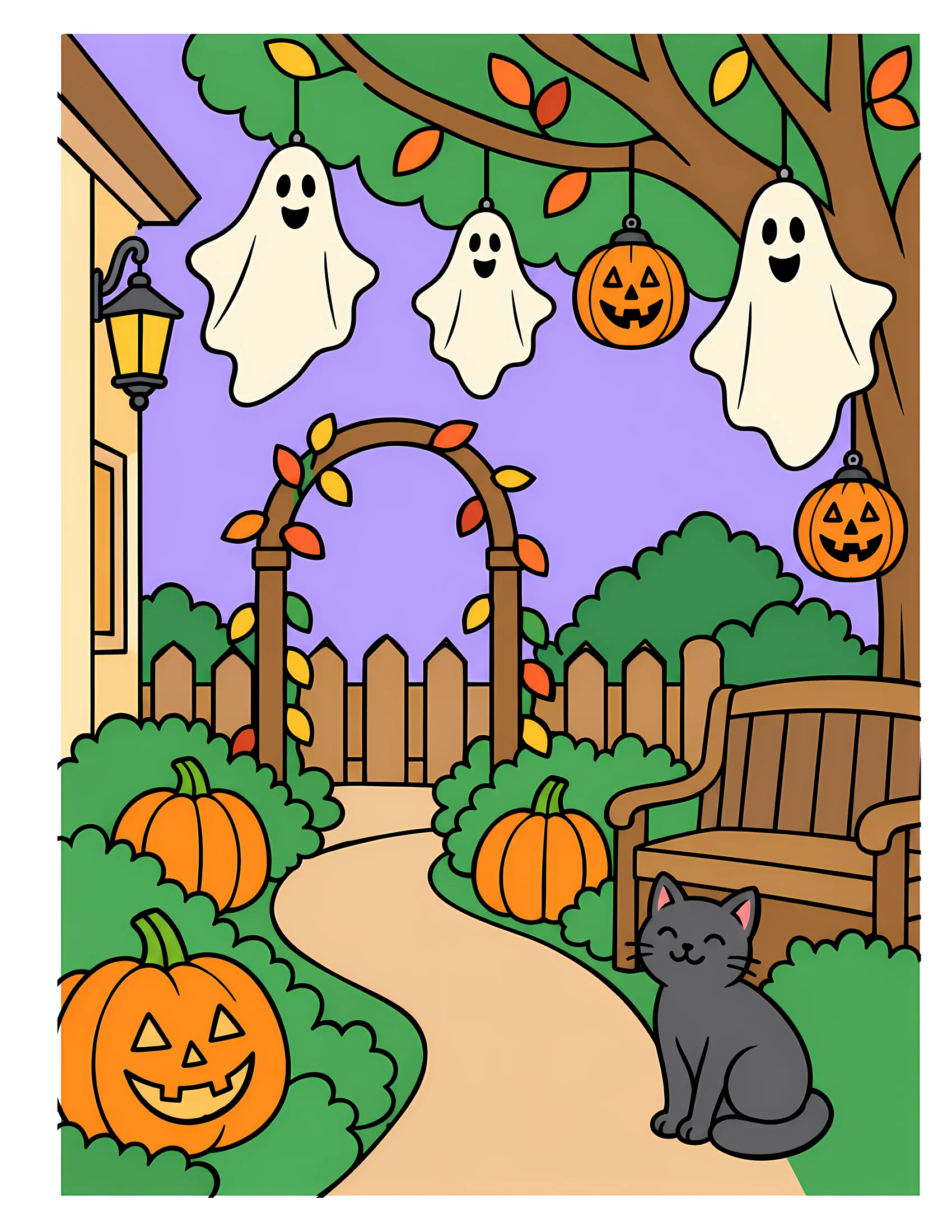 Ghost-decorated garden color reference for Level 1 · Easy