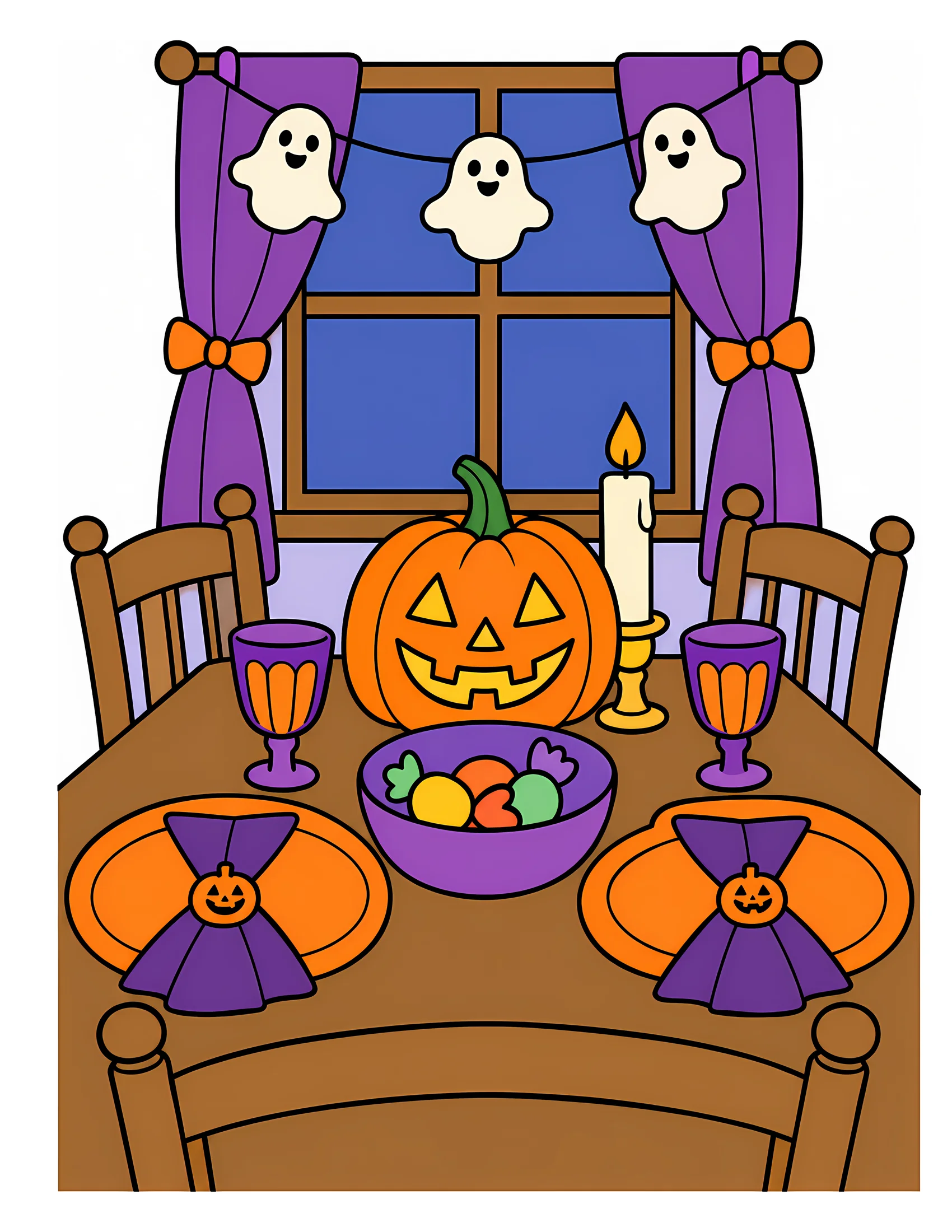 Halloween dining table color reference for Level 1 · Easy
