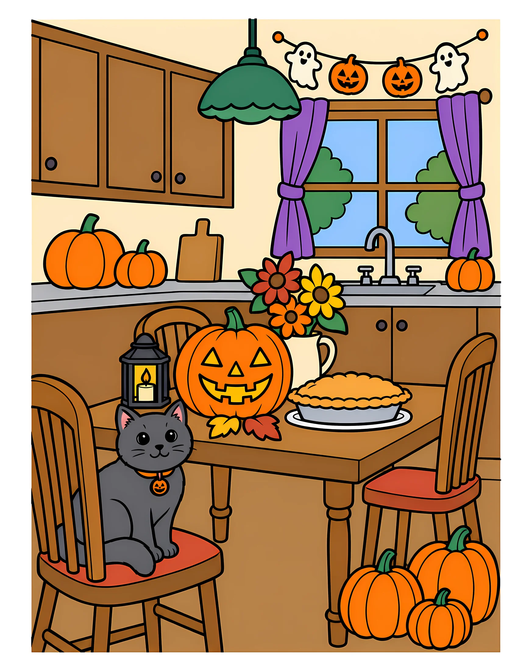 Pumpkin-filled kitchen color reference for Level 1 · Easy