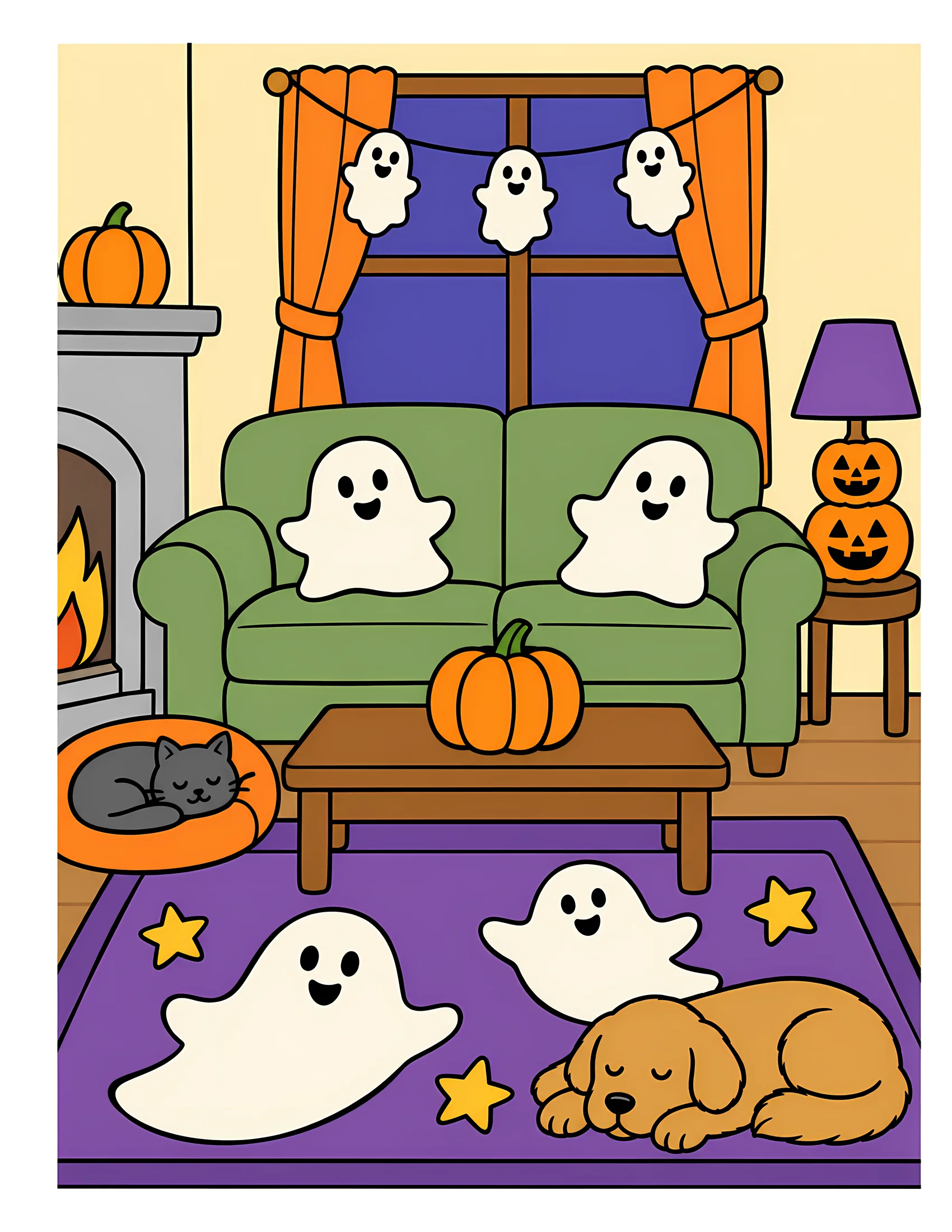 Ghost-themed living room color reference for Level 1 · Easy