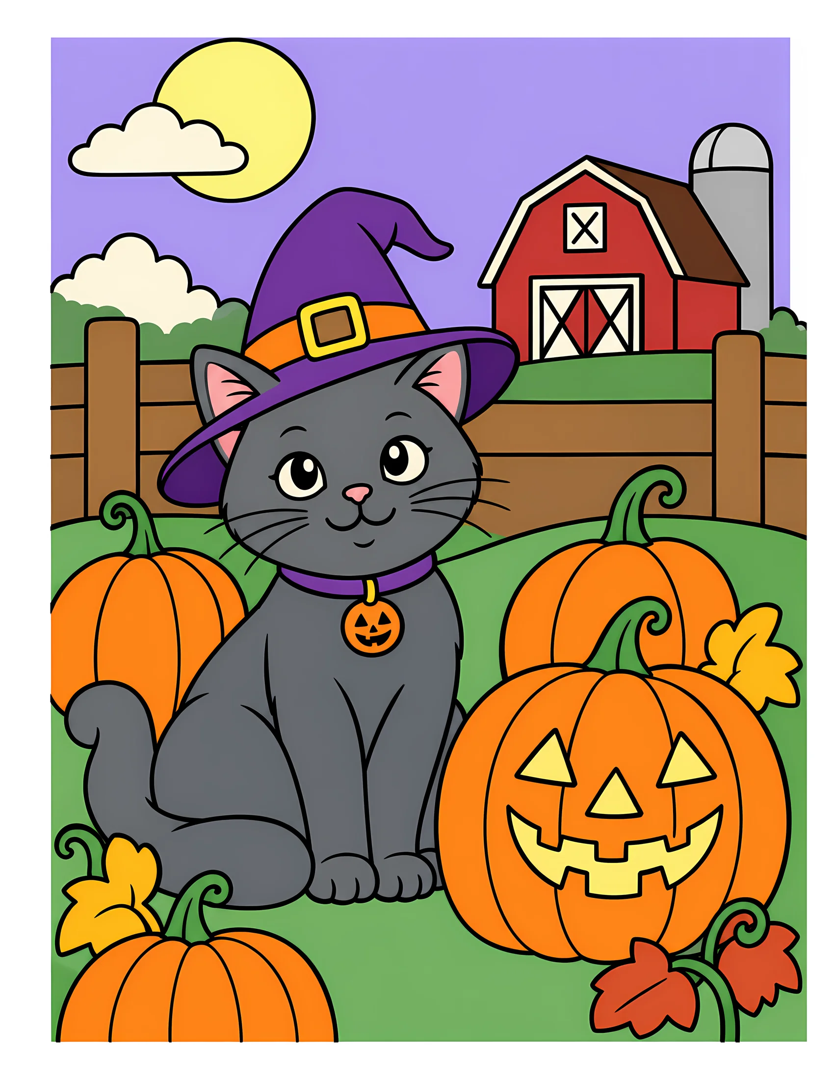 Cat among pumpkins color reference for Level 1 · Easy