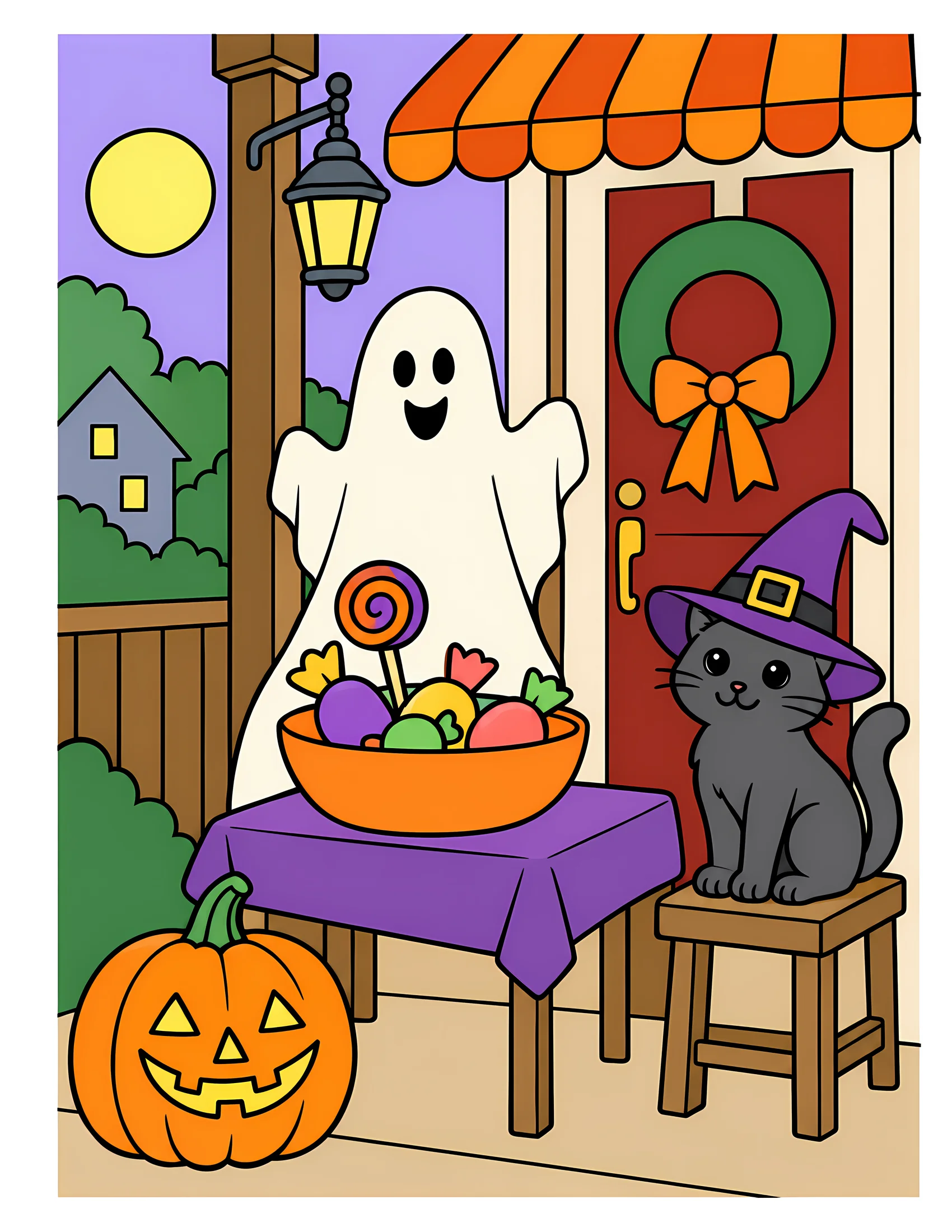 Candy station on porch color reference for Level 1 · Easy