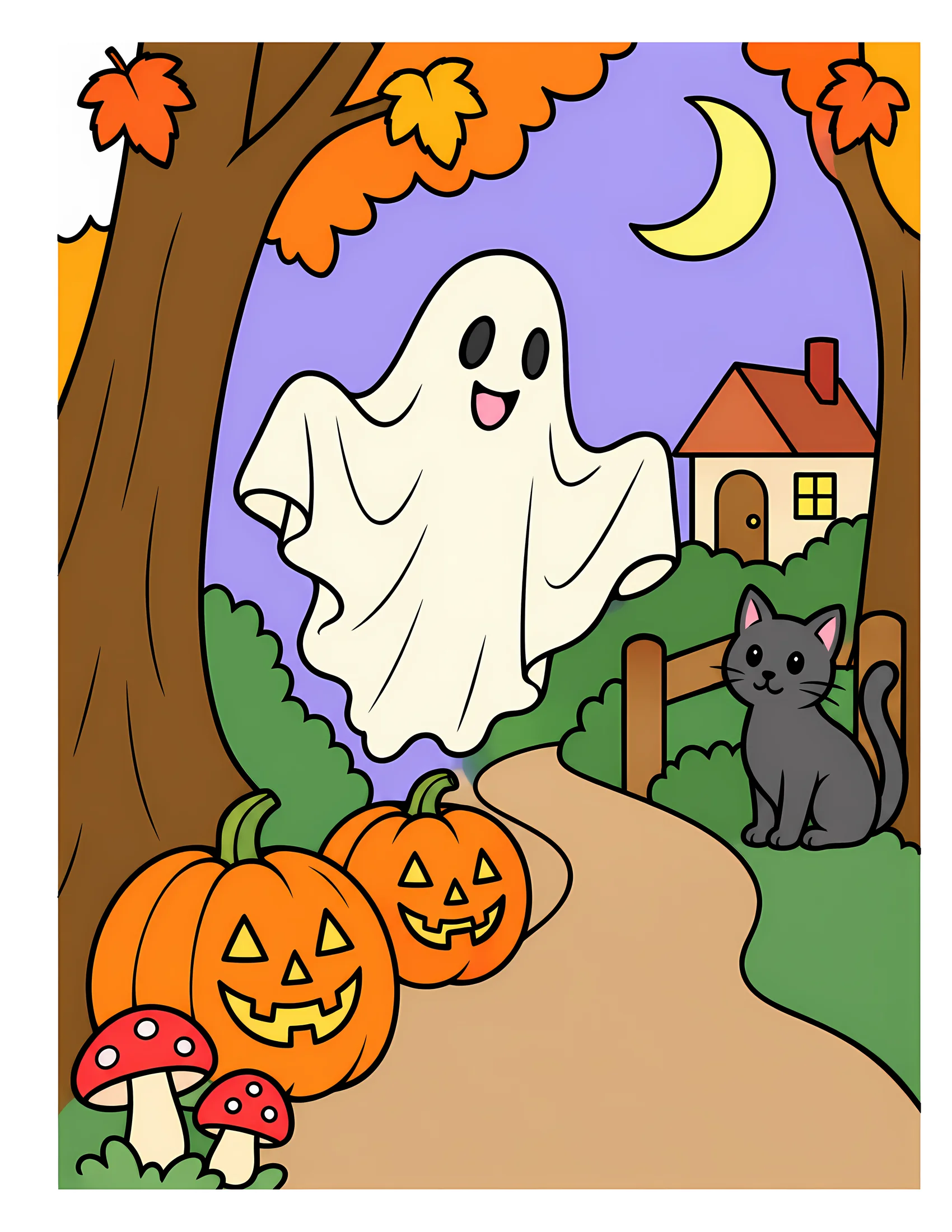 Ghost on forest path color reference for Level 1 · Easy