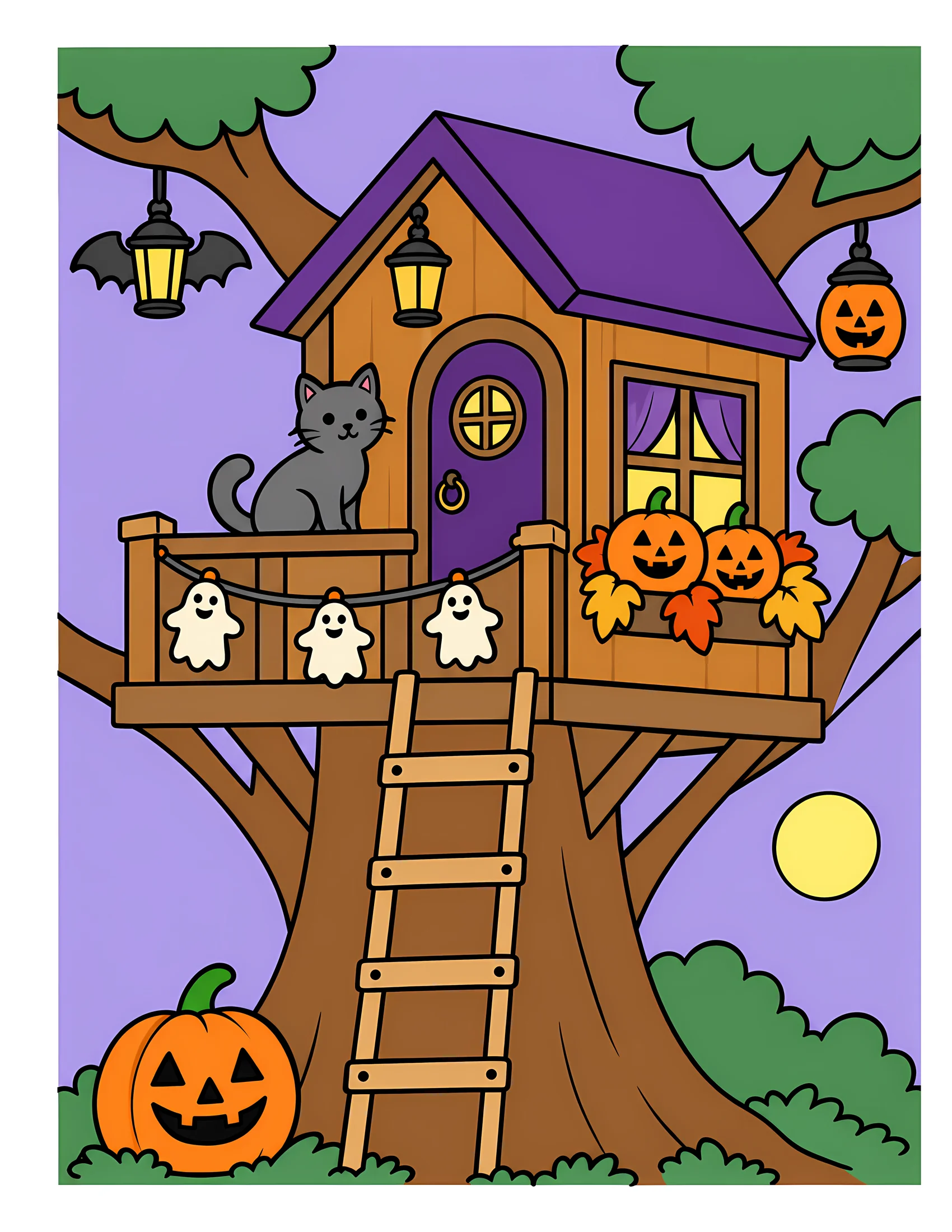 Halloween treehouse color reference for Level 1 · Easy
