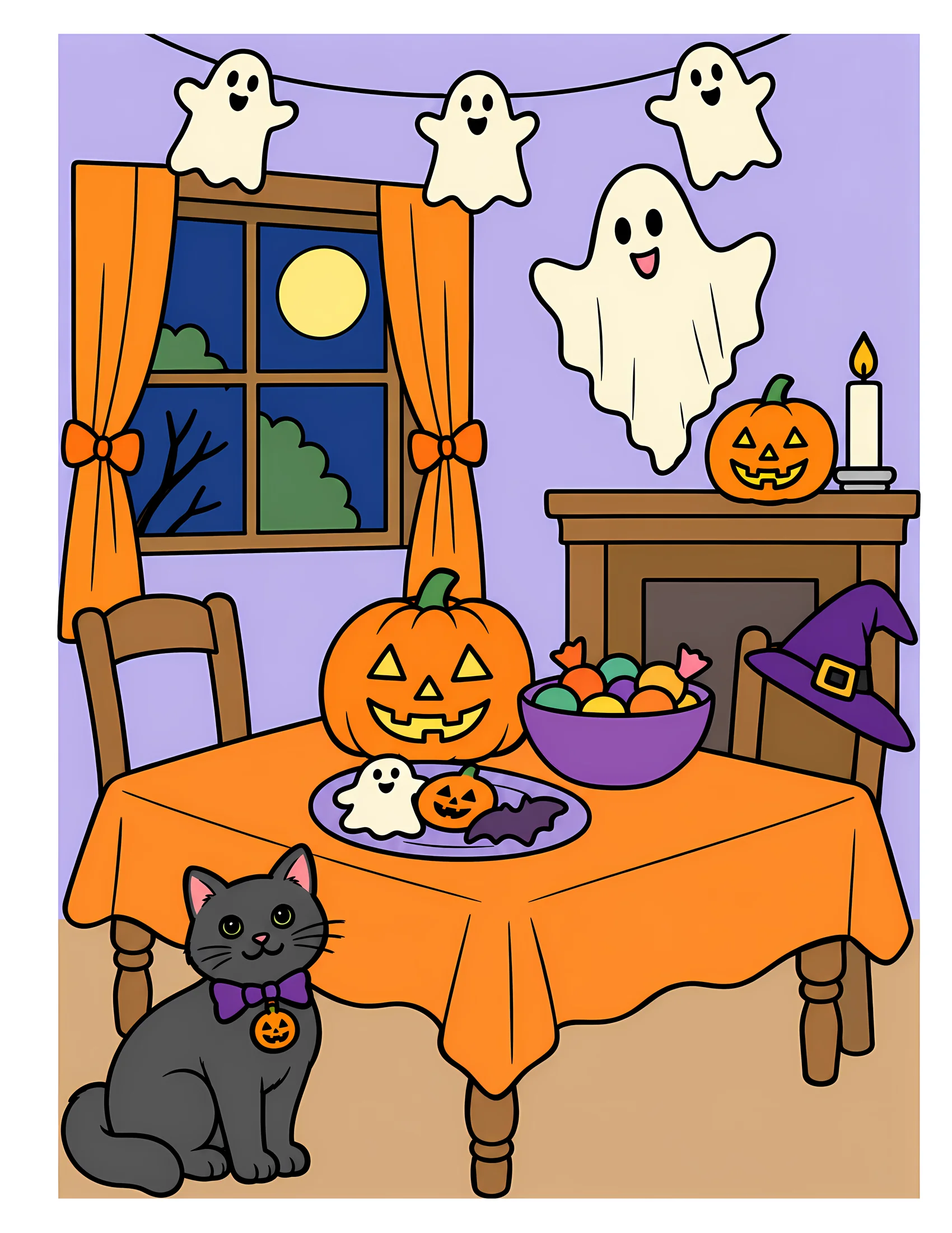 Costume-party room color reference for Level 1 · Easy