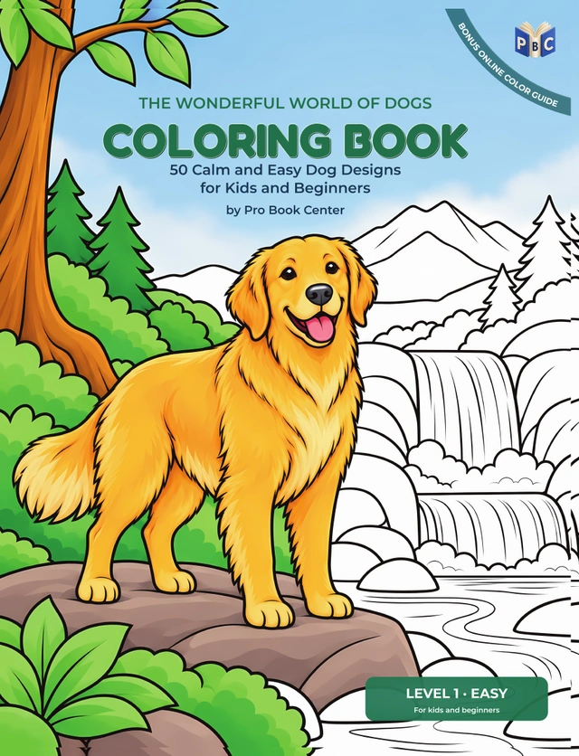 Front cover preview of The Wonderful World of Dogs Coloring Book, Level 1 Easy