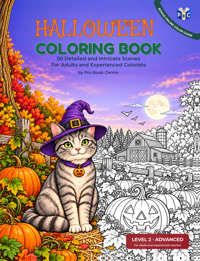 Front cover of Halloween Coloring Book, Level 2 Advanced